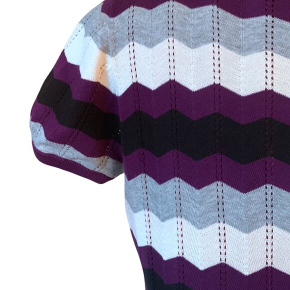 H&M Striped Zig-Zag Knit Dress – Purple Grey White Black Size: M (Fits M–L) - Picture 6 of 11